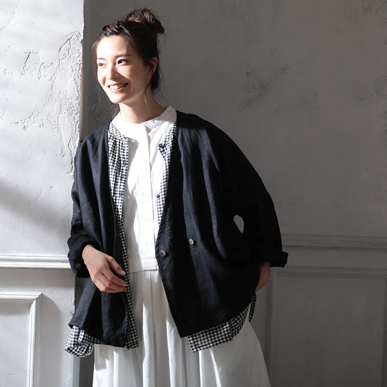 Leurlogette ヴィンテージリネン 羽織り さっくり羽織］リネンガーゼ/いとしろ藍ダーク