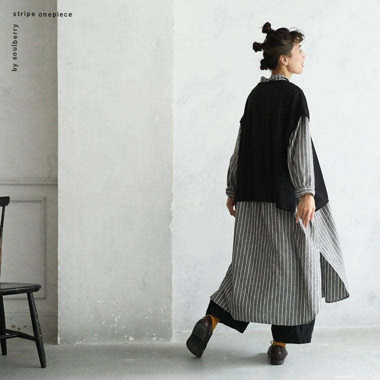 黒に合わせたい〇〇黒に合わせたい、ピンストライプのワンピース