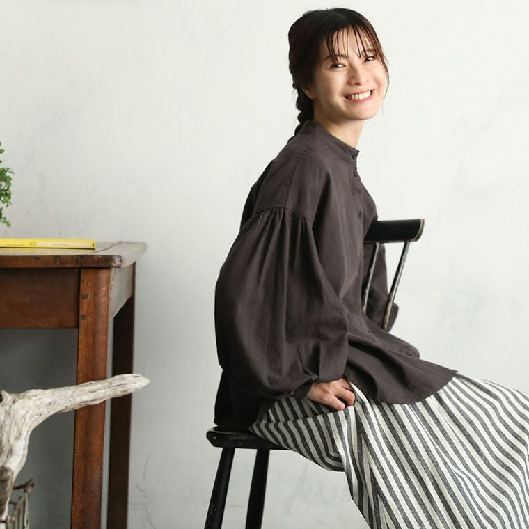 【ぽちぽち様】22商品極美品　ウールブラウス　34 グレー　ハイネック はちみつ堂ぽわん袖のブラウス | soulberry
