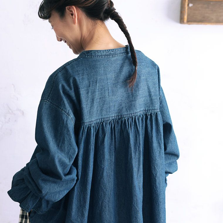 美品 ロージーモンスター バルーンスリーブ ミニフリルブラウス ネイビー5分袖 Fit more（フィットモア） ブラウス シャツ 「ZOZO限定商品＆限定