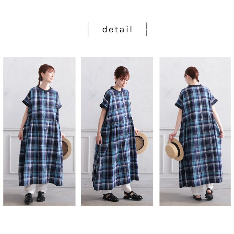 O.W.N袖あり！なノースリの青いチェックワンピース | soulberry