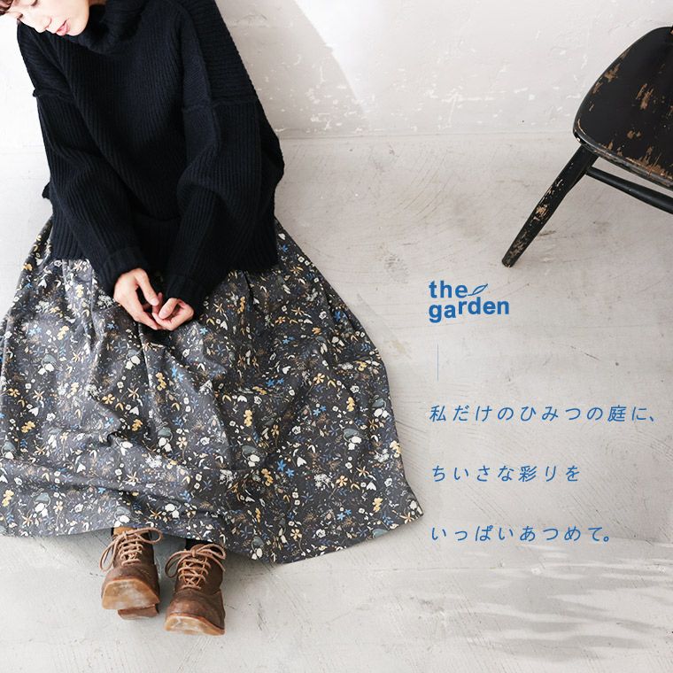 ソウルベリー thegarden冬に咲く庭のスカート 花柄 ロング スミクロ thegarden」冬に咲く庭のスカート | soulberry