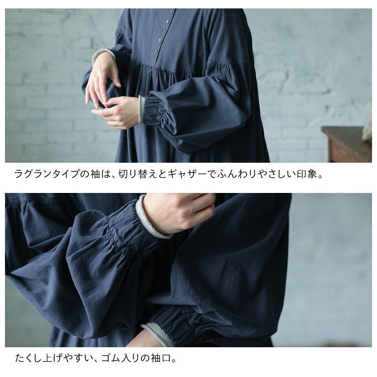 はちみつ堂斜めボタンの群青色ワンピース | soulberry