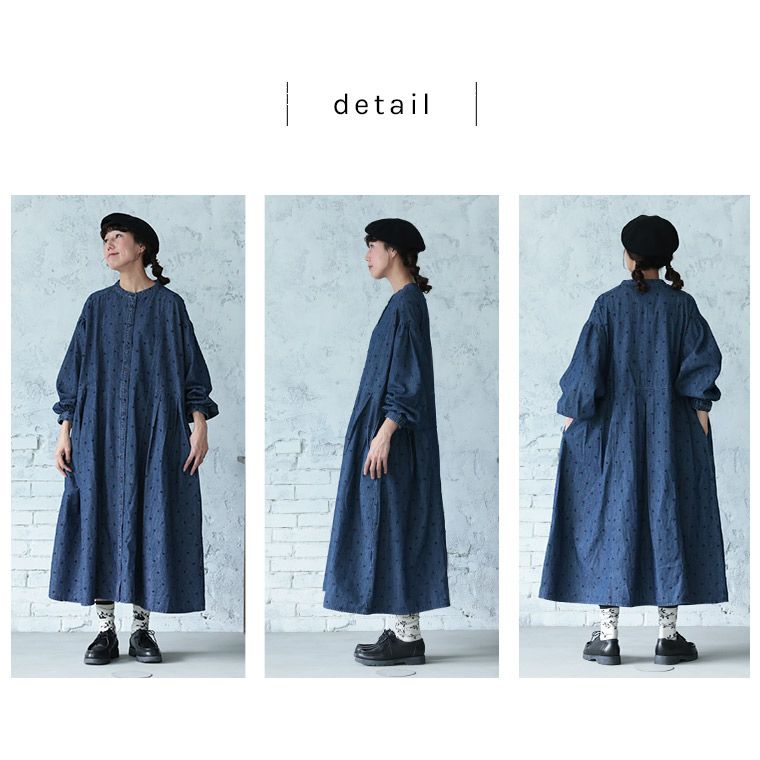ふくろうと月雨つぶ刺繍のデニムワンピース | soulberry