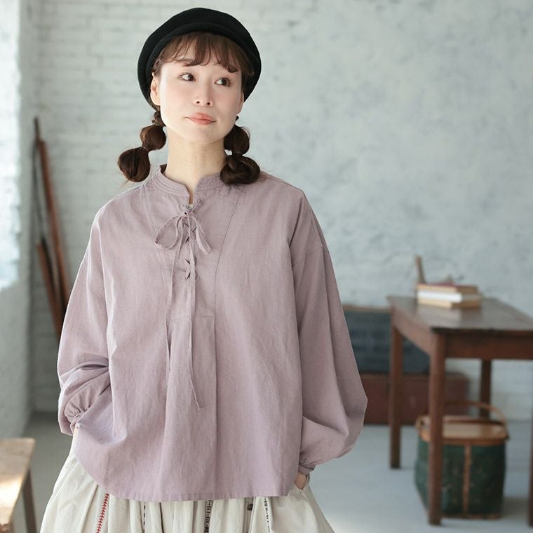 はちみつ堂たなびくラベンダーの編み上げブラウス | soulberry