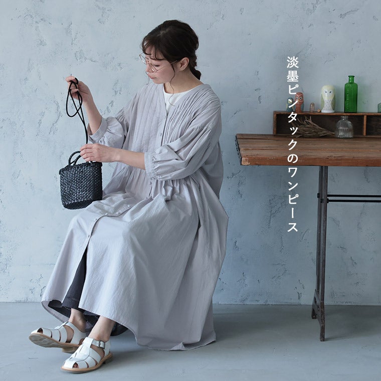 ふくろうと月淡墨ピンタックのワンピース | soulberry