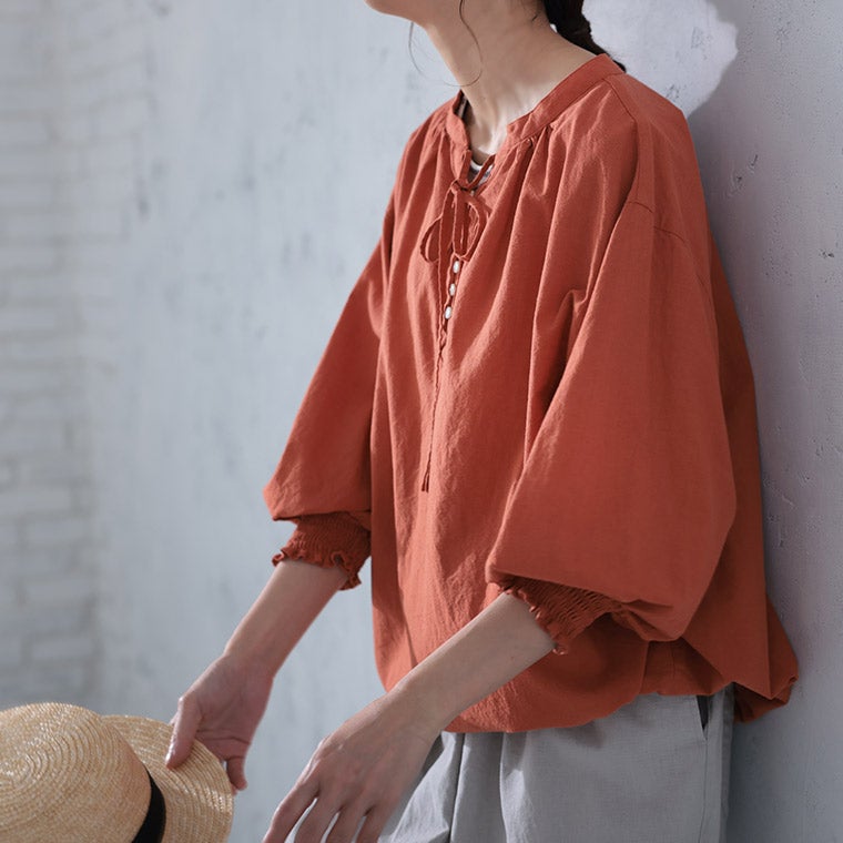 【オシャレ☆FRAME WORK】ブラウンオレンジ　ブラウス O.W.Nオレンジ仕立てのブラウス | soulberry