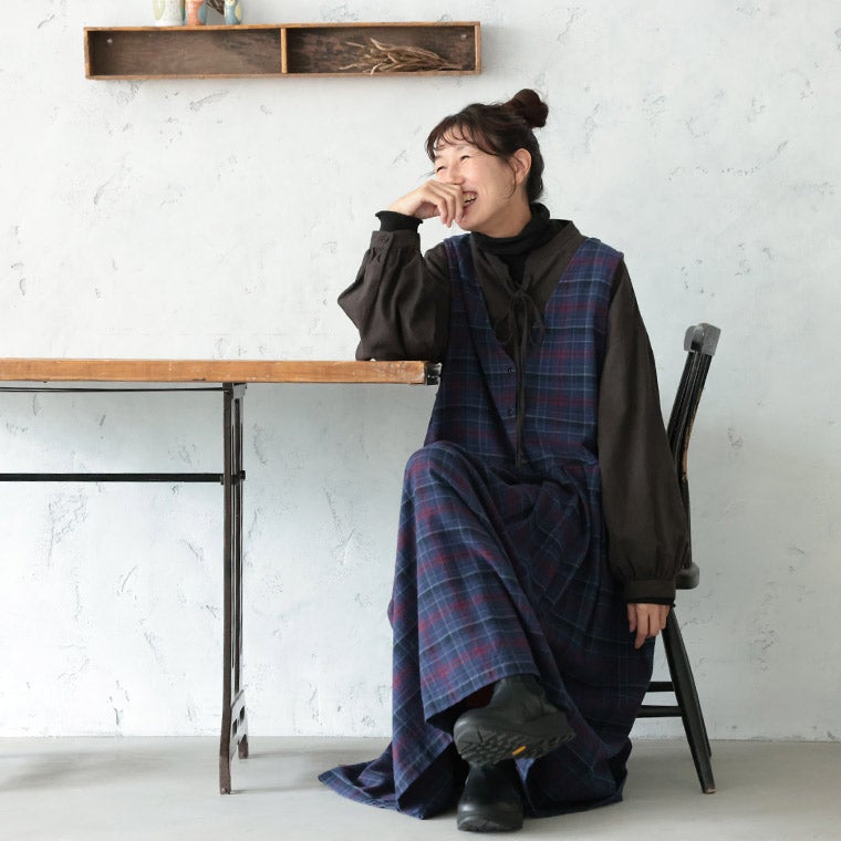ふくろうと月「わがまま別注」真夜中チェックのワンピース | soulberry